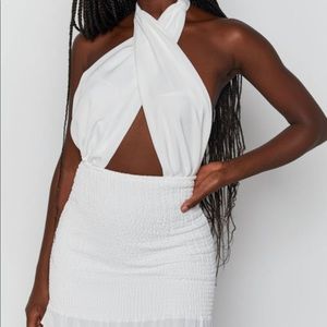 Halter neck white dress beginning boutique NWOT